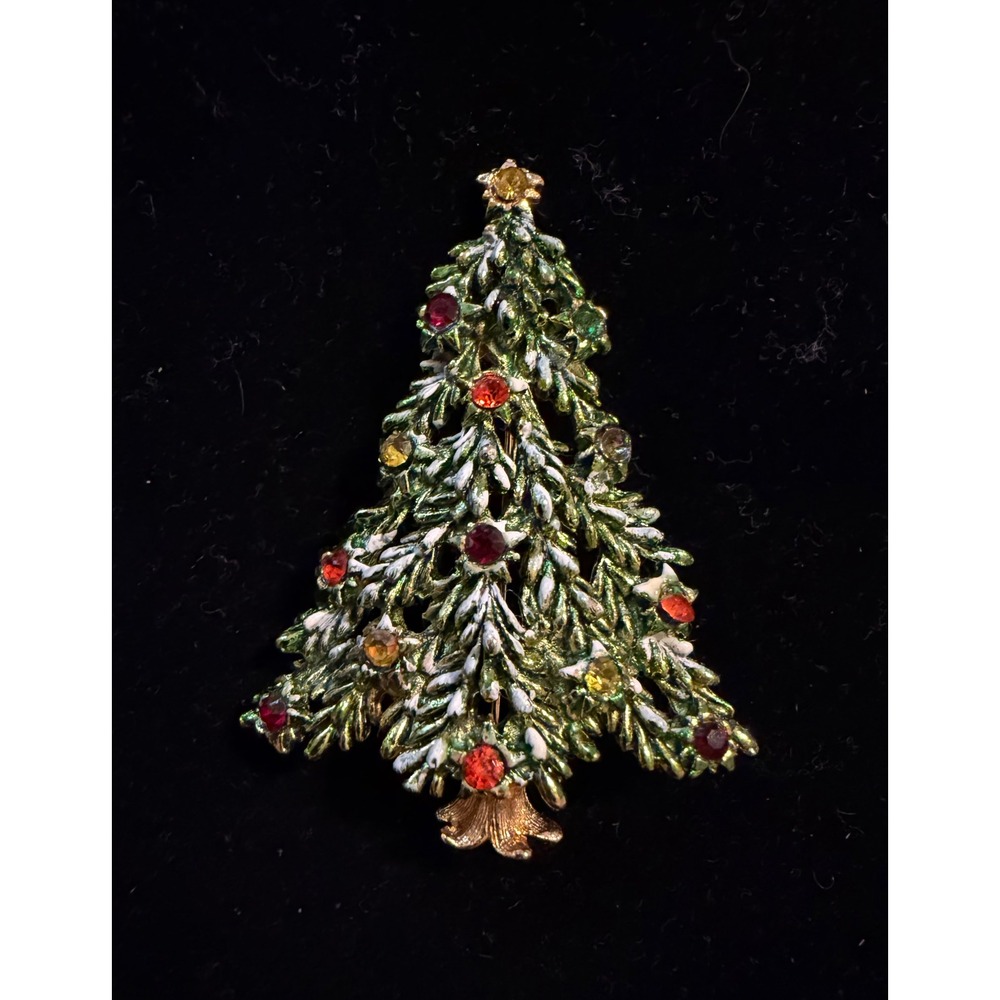 Vintage Hedy Christmas Tree Pin Green w/